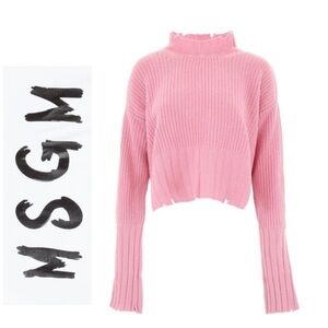 MSGM Pink Cropped Ribbed Knit Sweater